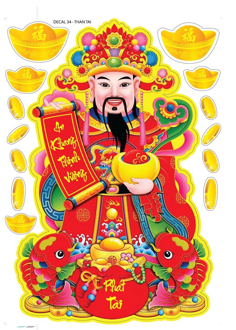 Decal tết in nổi 4D xuân phát tài phát lộc trang trí nhà cửa văn phòng dán đối xứng