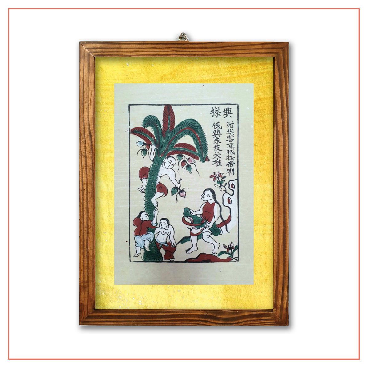 Picking Coconut - Dong Ho folk woodcut painting
