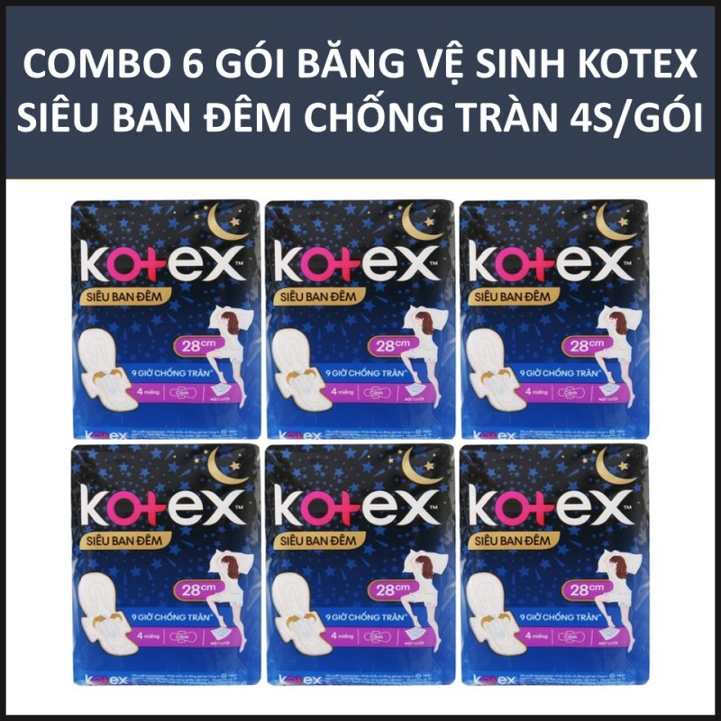 COMBO 6 gói băng vệ sinh Kotex Siêu ban đêm 28cm 4 miếngX6