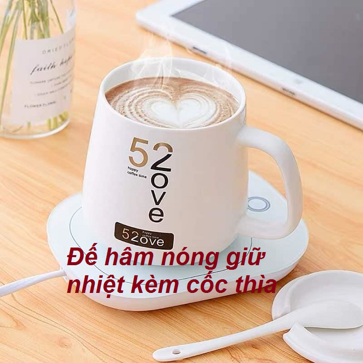 Đế Hâm Nóng đa năng, đồ uống, trà, cà phê, kèm cốc thìa