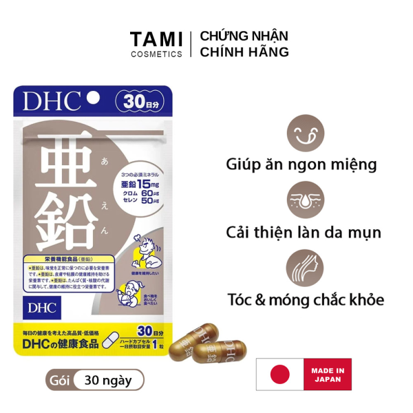 Viên uống kẽm DHC Nhật Bản thực phẩm chức năng zinc giúp ăn ngon miệng, kiểm soát nhờn giảm mụn, dưỡng tóc và móng khỏe, hỗ trợ sinh lý nam gói 30 ngày TA-DHC-ZIN306