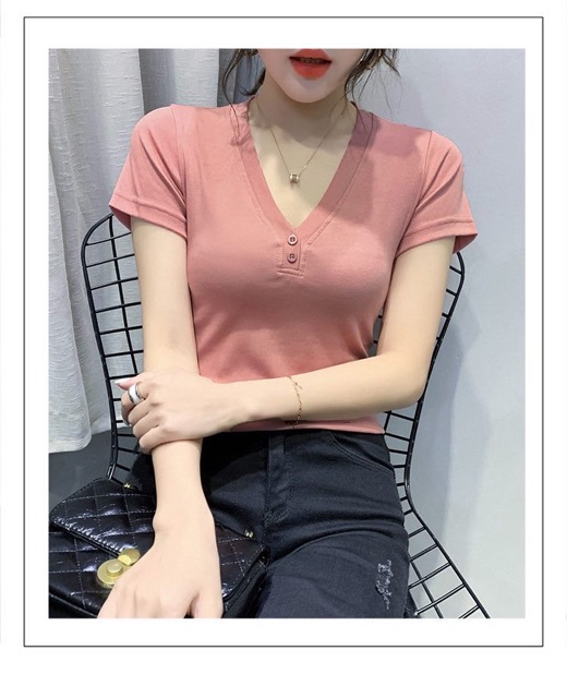 [HCM]Áo thun body cổ tim thời trang (Trắng và Hồng)