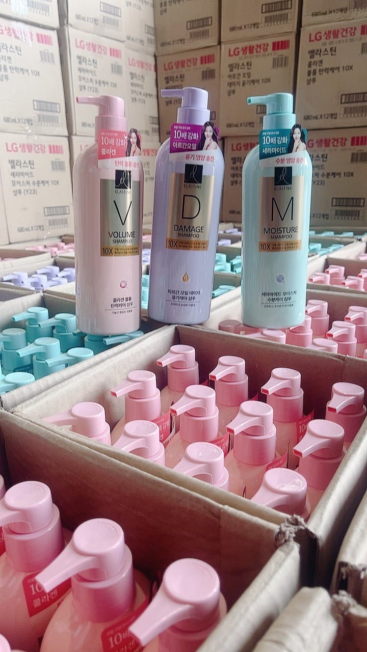 DẦU GỘI, DẦU XẢ ELASTIN (XANH- TÍM- HỒNG) 680ML- WANGJI