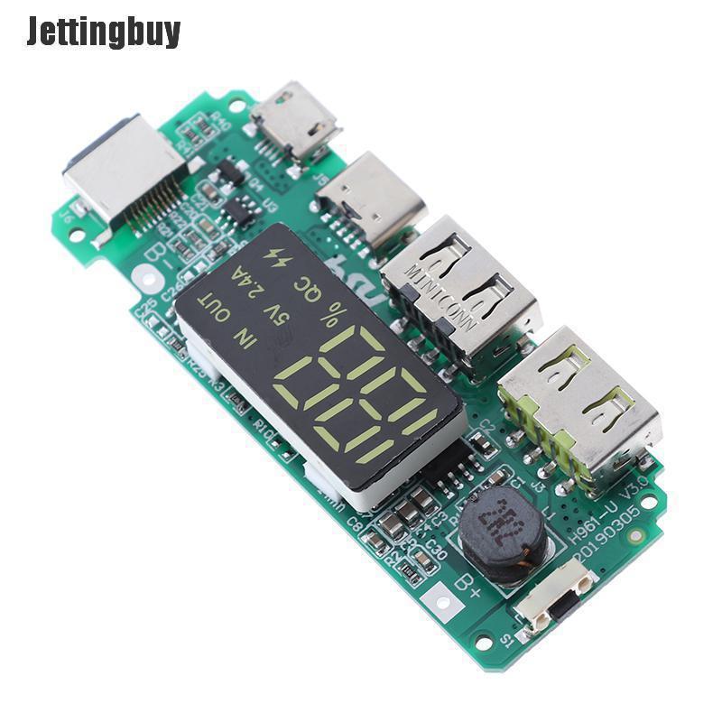 Jettingbuy Bảng sạc điện di động LED kép USB Micro Type-C bảo về mạch USB-INTL