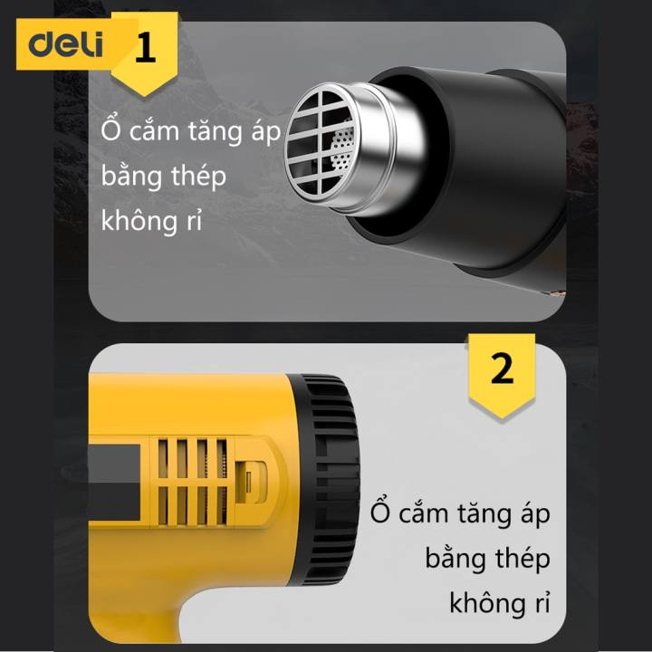 Máy Khò Hơi Nóng Deli Cao Cấp g Suất Cao 1600W - Co Màng Cơ Đóng Gói Hàng Hóa - Dễ Dàng Và An Toàn Sử Dụng - DL5200 - Hình ảnh 6