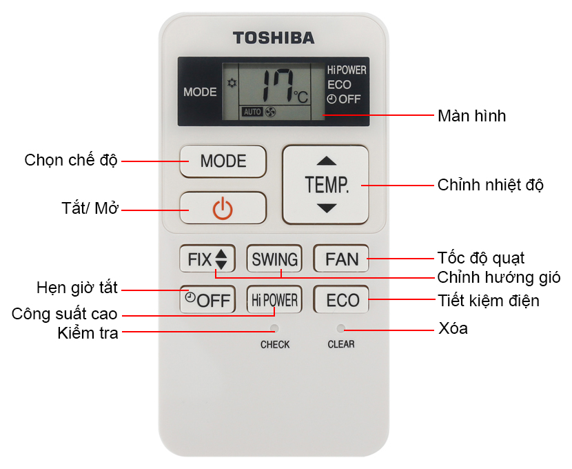 Điều khiển điều hoà TOSHIBA (Trắng nhỏ)