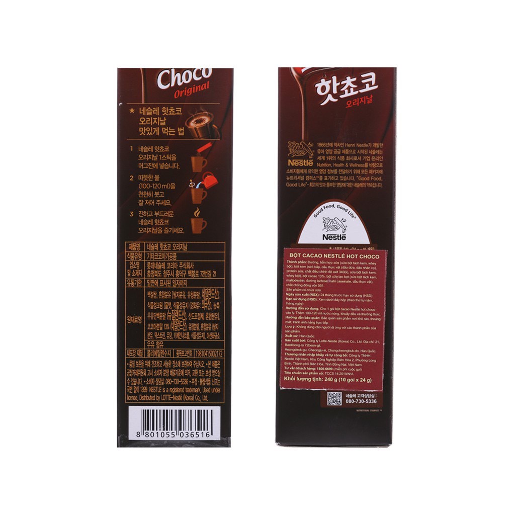 Bột Cacao Hot Choco hộp 240gram (10 gói x 24gram) - Nestle