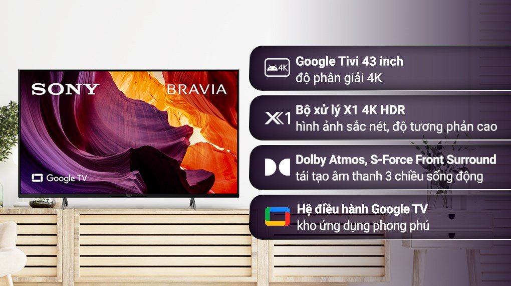 [TRẢ GÓP 0%] Google Tivi Sony 4K 43 inch KD-43X81DK (Giá áp dụng giao tại HN, HCM& các tỉnh liên hệ shop)