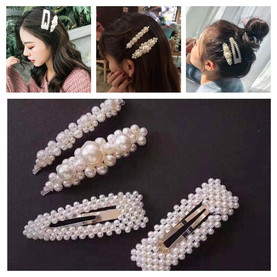 Set 4 Kẹp tóc mái đính ngọc trai Hàn Quốc