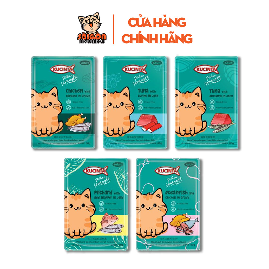 [Combo 12 Gói] Pate Cho Mèo KUCINTA 80g – Thức Ăn Ướt Đủ Hương Vị, Thơm Ngon, Tiết Kiệm