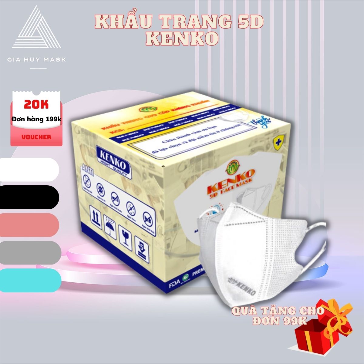 Bán sỉ thùng 100 chiếc Khẩu trang 5D Mask Thịnh Phát màu trắng (Set 100 cái)