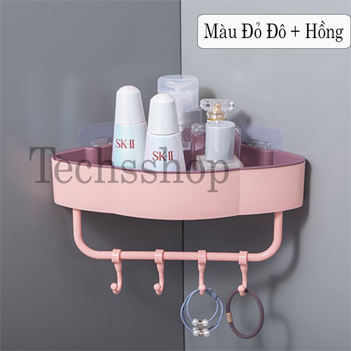 Kệ nhà tắm đa năng dán góc tường bằng nhựa có 4 móc máng khăn bông tắm - Kệ góc tường hình tam giác để bàn chải dầu gội kem đánh răng - Đồ dùng nhà vệ sinh - Kệ gia vị nhà bếp