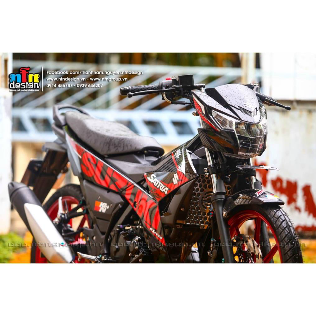 Tem rời dán xe raider fi mẫu đỏ đen chữ suzuki
