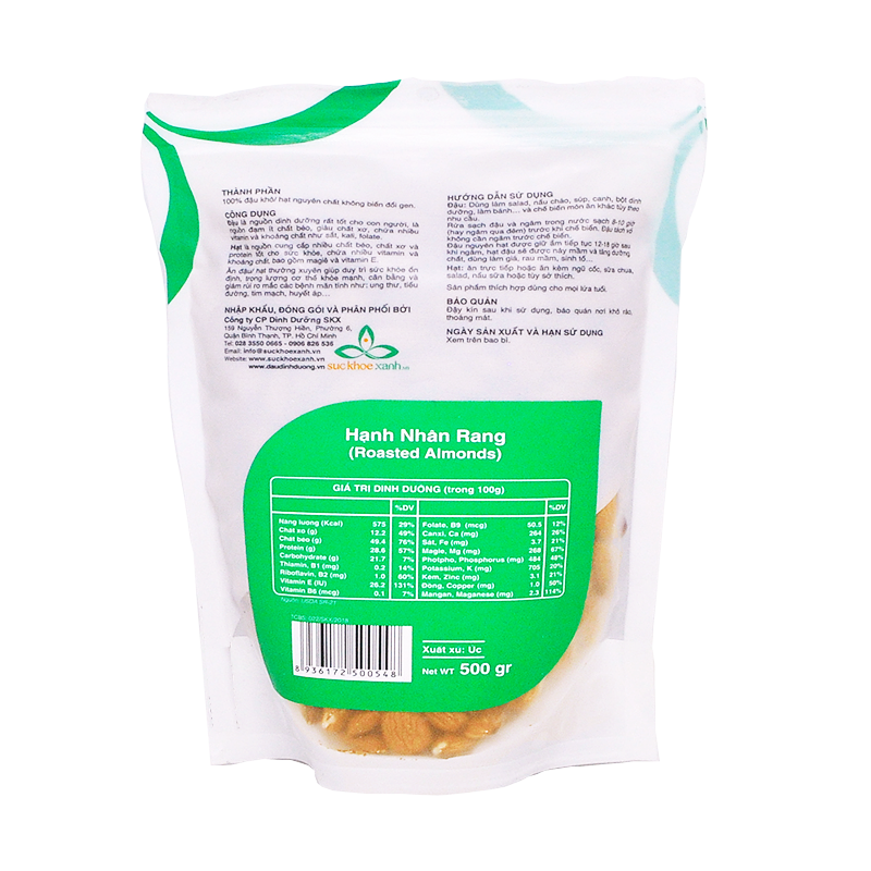 Hạnh Nhân Ăn Liền Tự Nhiên Mỹ Sức Khỏe Xanh – Bổ Sung Vitamin E -Chất Béo Tốt -Ăn Chay -Eat Clean