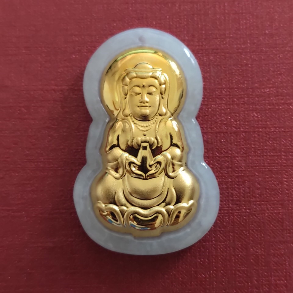 Mặt dây chuyền PHẬT đá xanh mạ vàng 18k