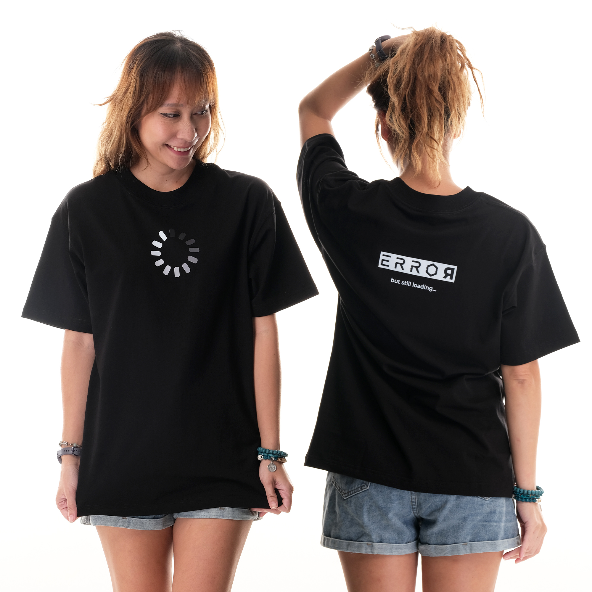 Áo Thun Oversize Nam Nữ Cotton 100% Still Loading Local Brand Error Tee Basic Màu Đen Bo Cổ Tròn Dày 3cm Không Xù Lông Không Co Rút