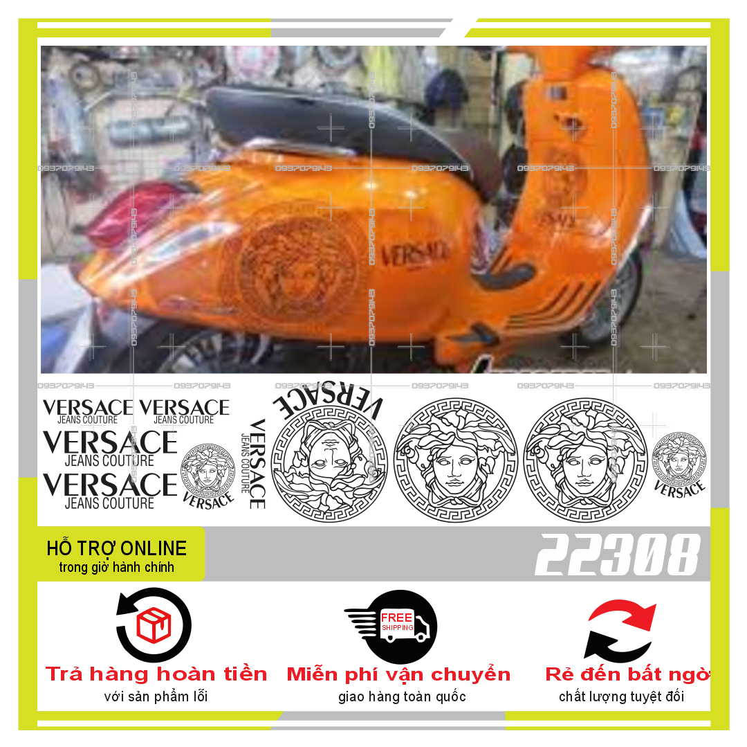 TEM RỜI VESPA VERSACE IN DECAL TRONG (KO DÁN XE ĐEN)