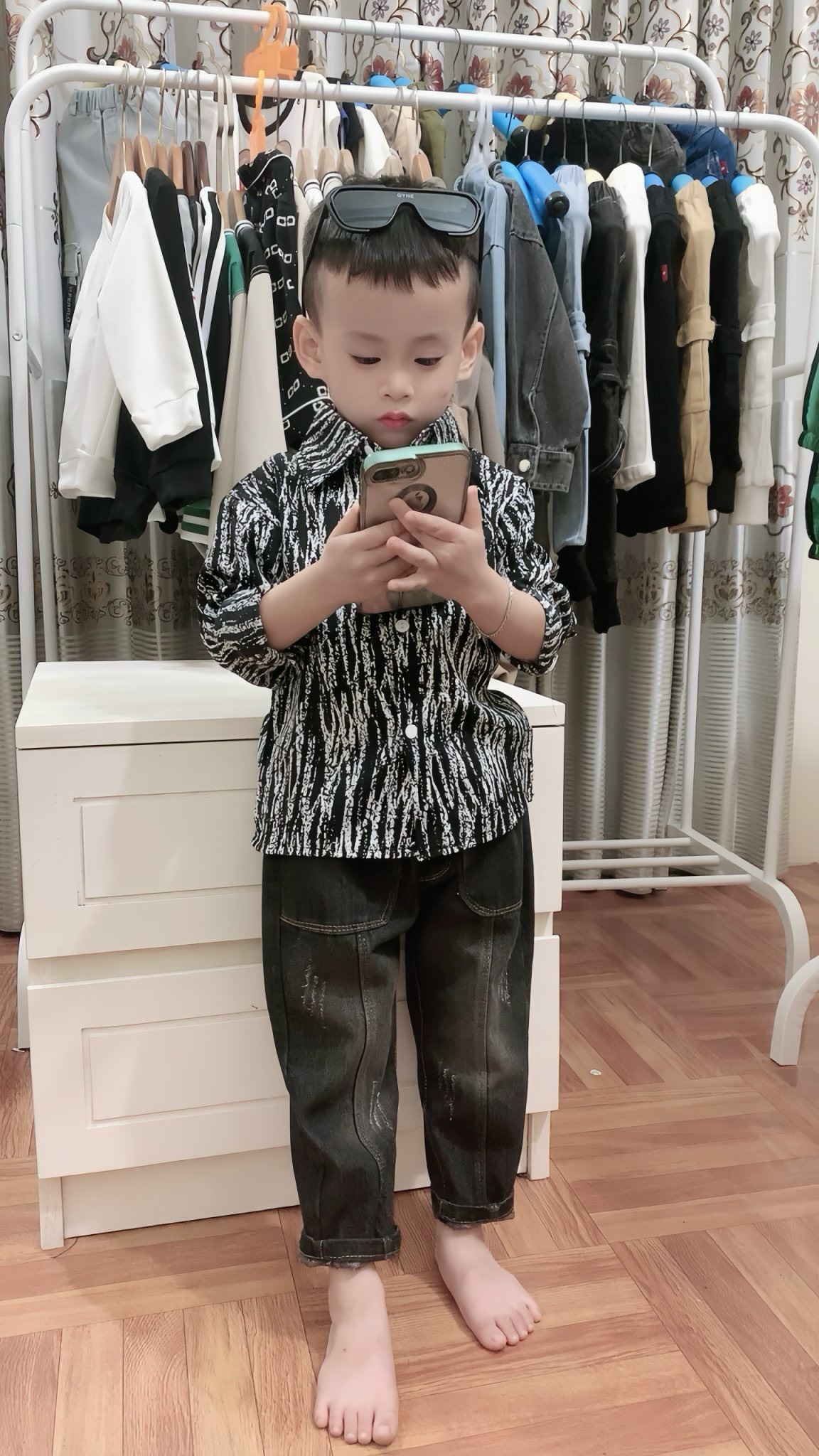 Áo sơ mi lụa mango mềm mịn bé trai 12-36kg