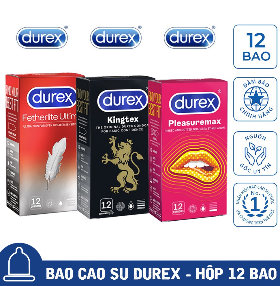 3 Hộp Bao cao su nam Durex Fetherlite Ultima siêu mỏng + Kingtex size cỡ nhỏ + Pleasuremax gân gai [Che tên SP 100%]