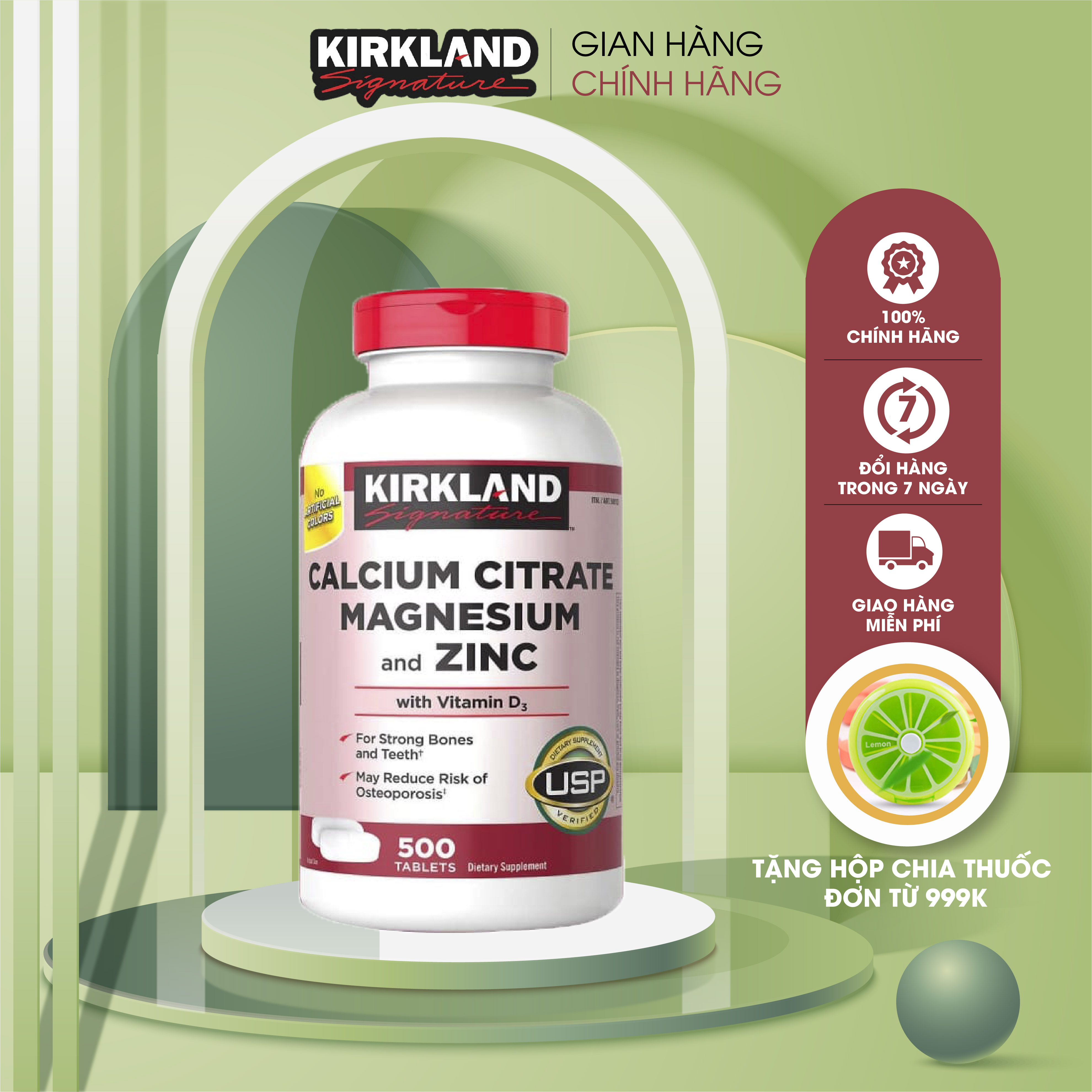 Viên Uống Kirkland Signature Calcium Citrate Magnesium And Zinc 500mg 500