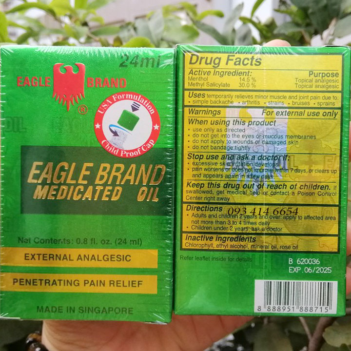 [Date 2026- mẫu mới]-Dầu Xanh Con Ó 2 Nắp Của Mỹ 24ML