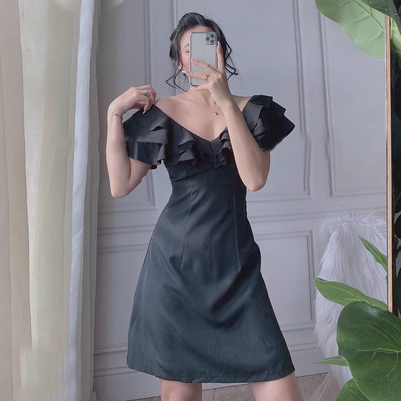 Đầm bèo cổ thắt eo 4 màu