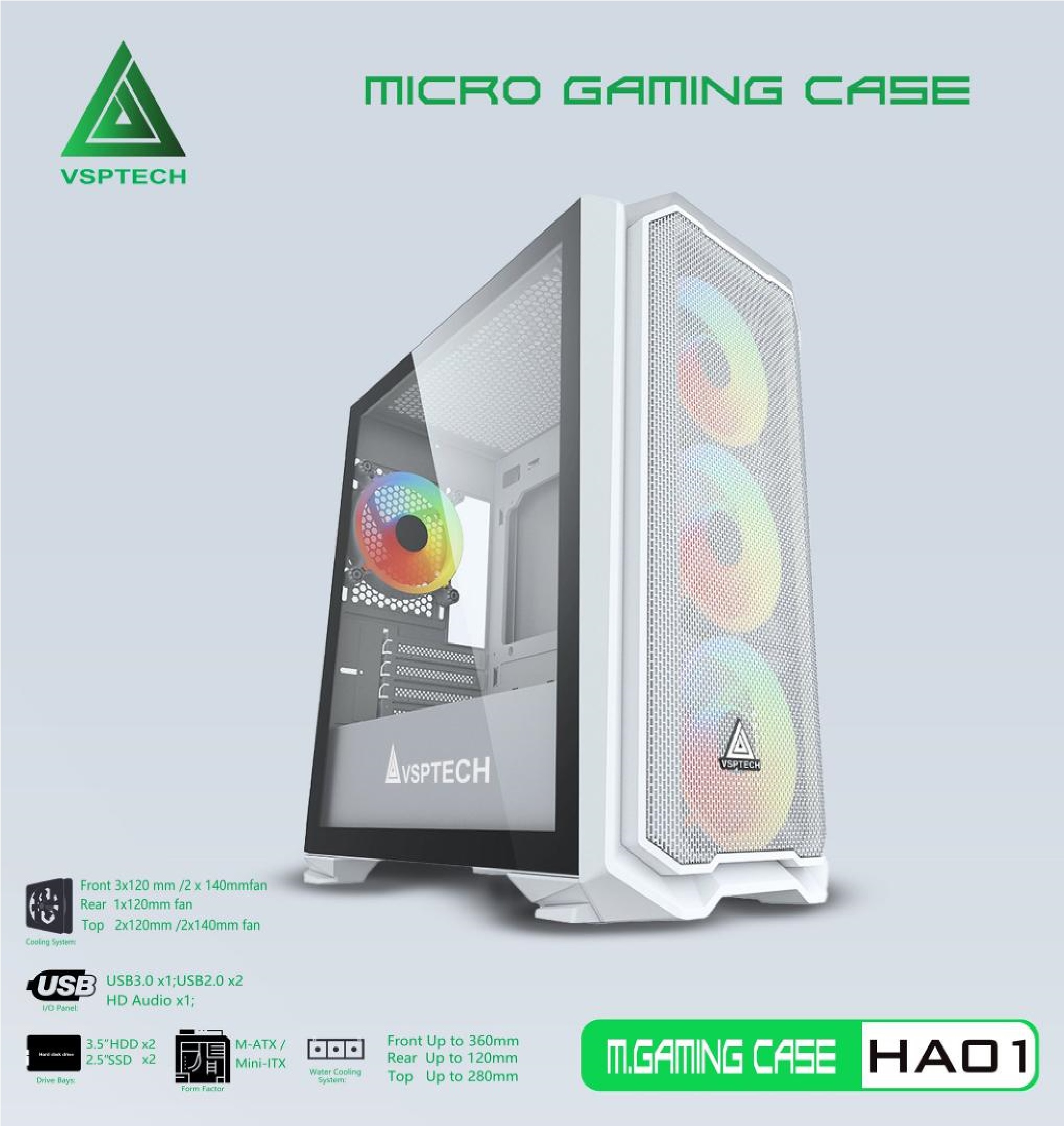 Case Gaming VSP HA01 Mini Tower (Trắng)