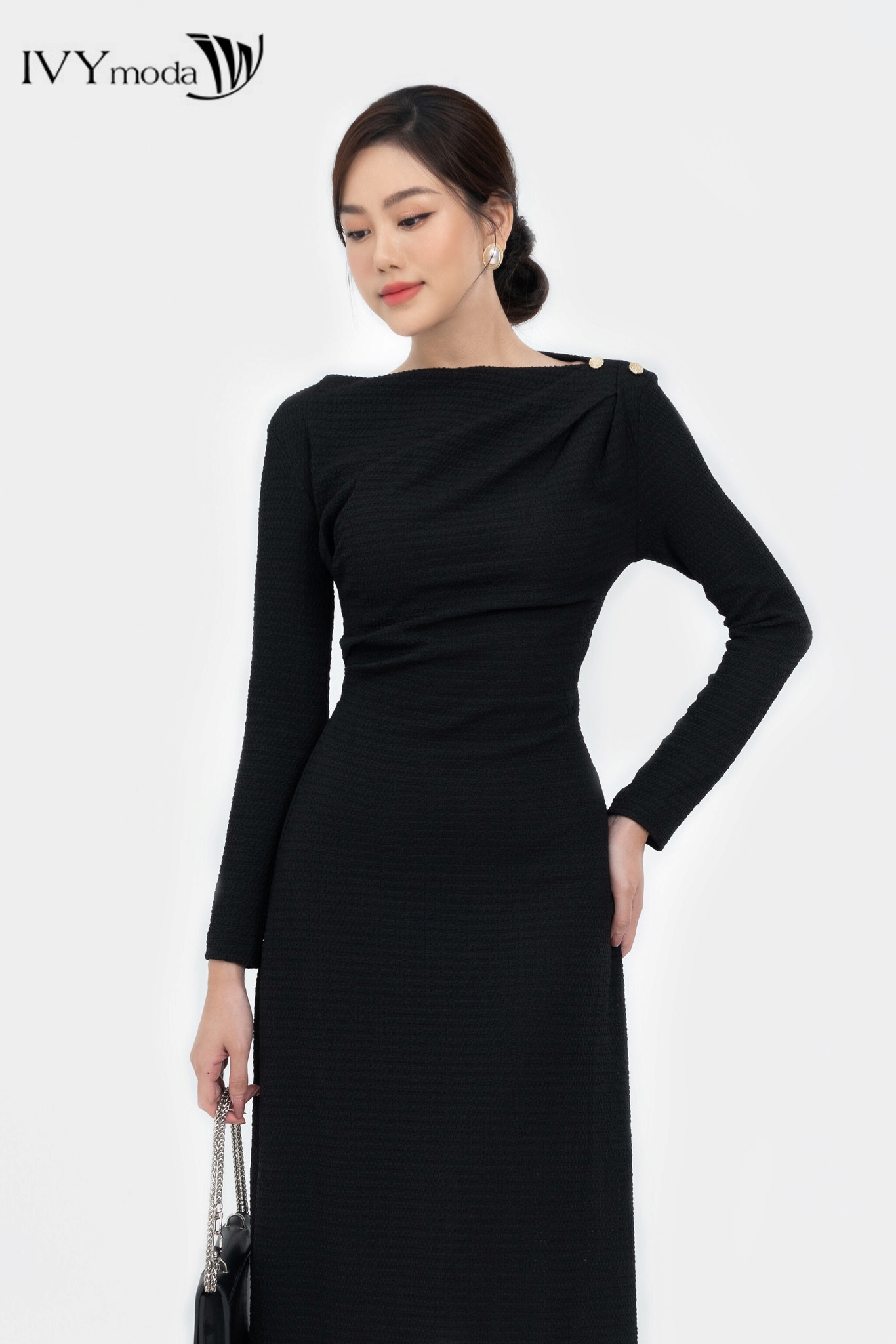 Đầm thun nhúm vai IVY moda MS 42M7984
