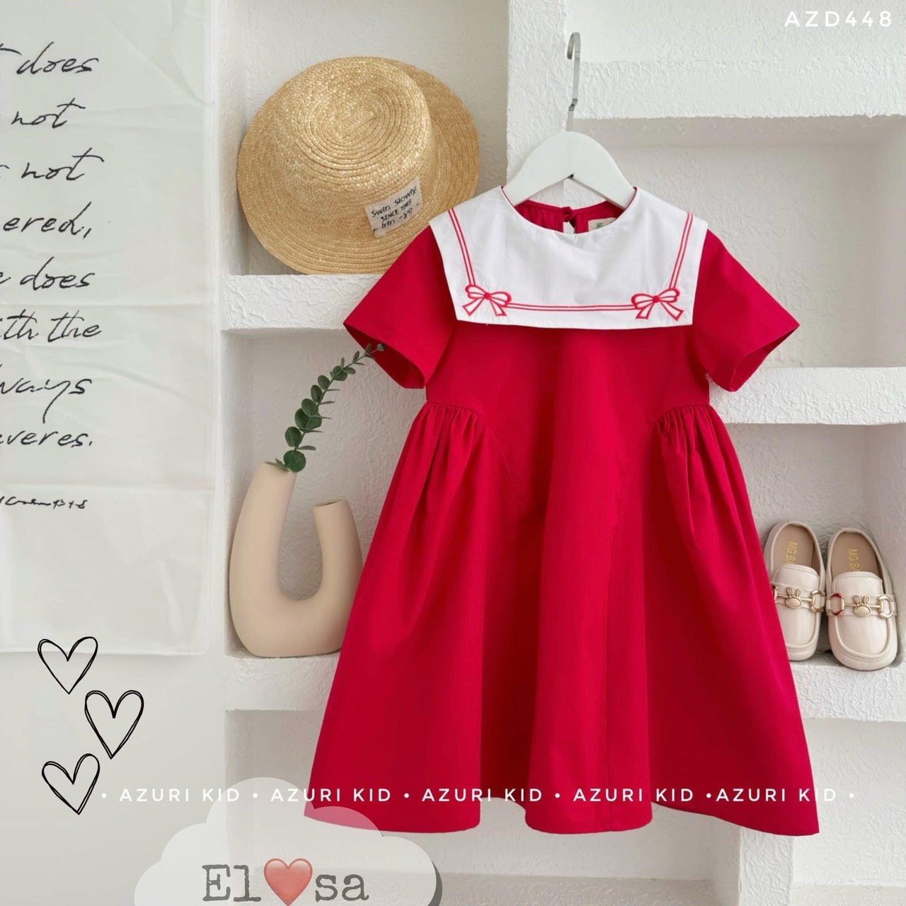 VBG--VÁY CỔ VUÔNG ĐỎ -HỒNG NHÚM EO(8-30KG)annakids