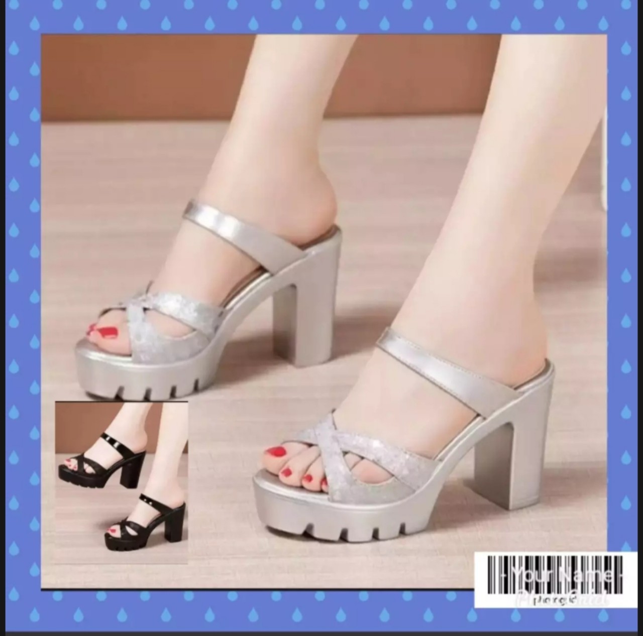 dép cao gót đế thô răng cưa 9f