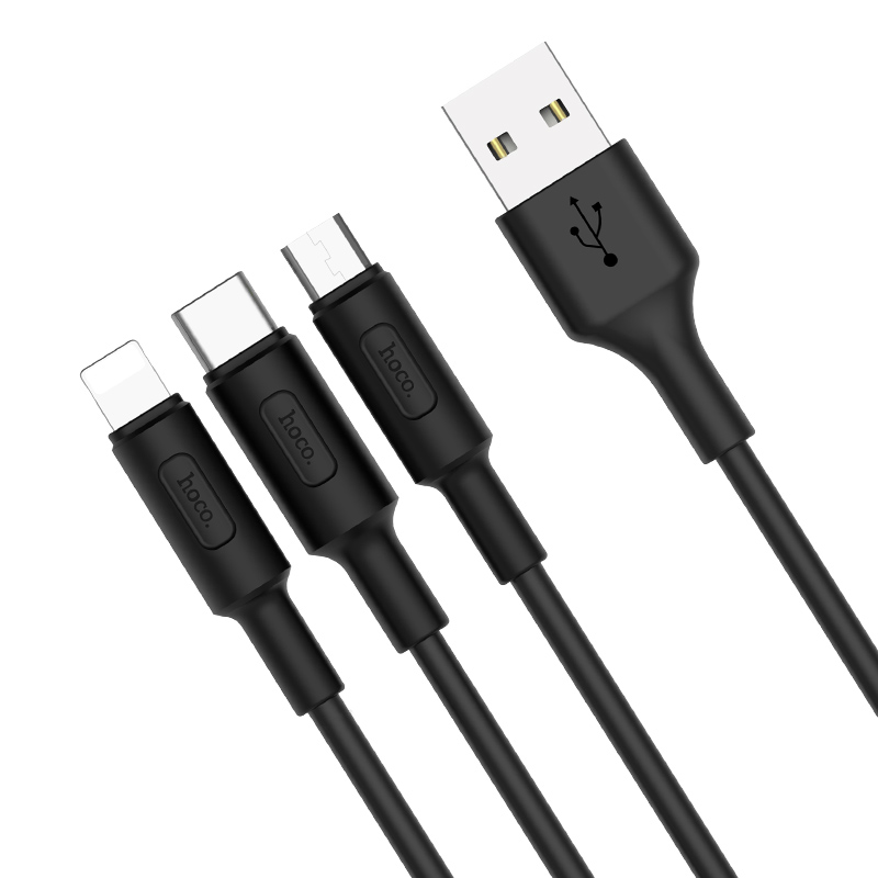Cáp sạc 3 trong 1 Hoco X25- Cáp sạc 3 đầu Lightning-Micro USB-Type C