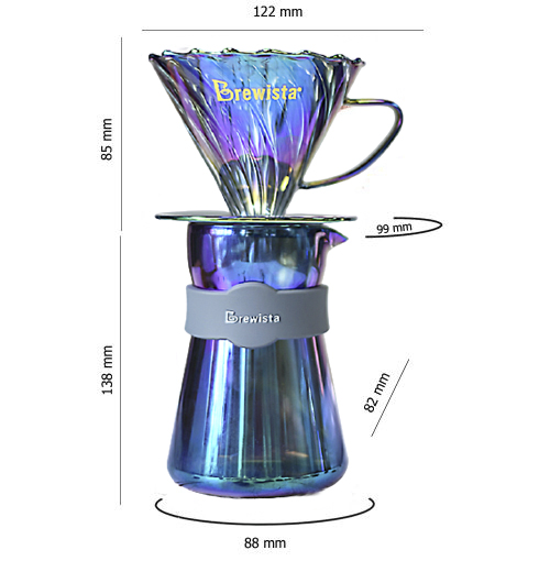 Bộ phễu V60 pha cà phê pour over thủy tinh Brewista Tornado Dripper & Server - Aurora