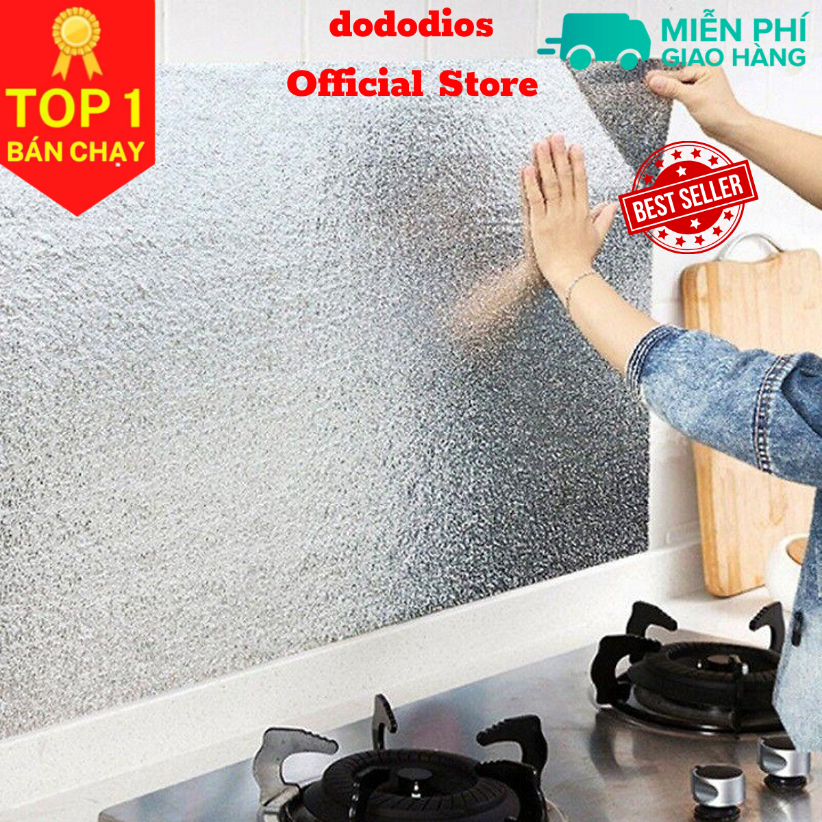 Decal bạc dán tường bếp chống thấm, giấy dán tường giả đá dán bàn tủ tường khổ 2-3mx0.6m, Cuộn Giấy Decal Dán Bếp Tráng Nhôm Cách Nhiệt Chống Cháy, Giấy Bạc Dán Bếp - Chính hãng dododios