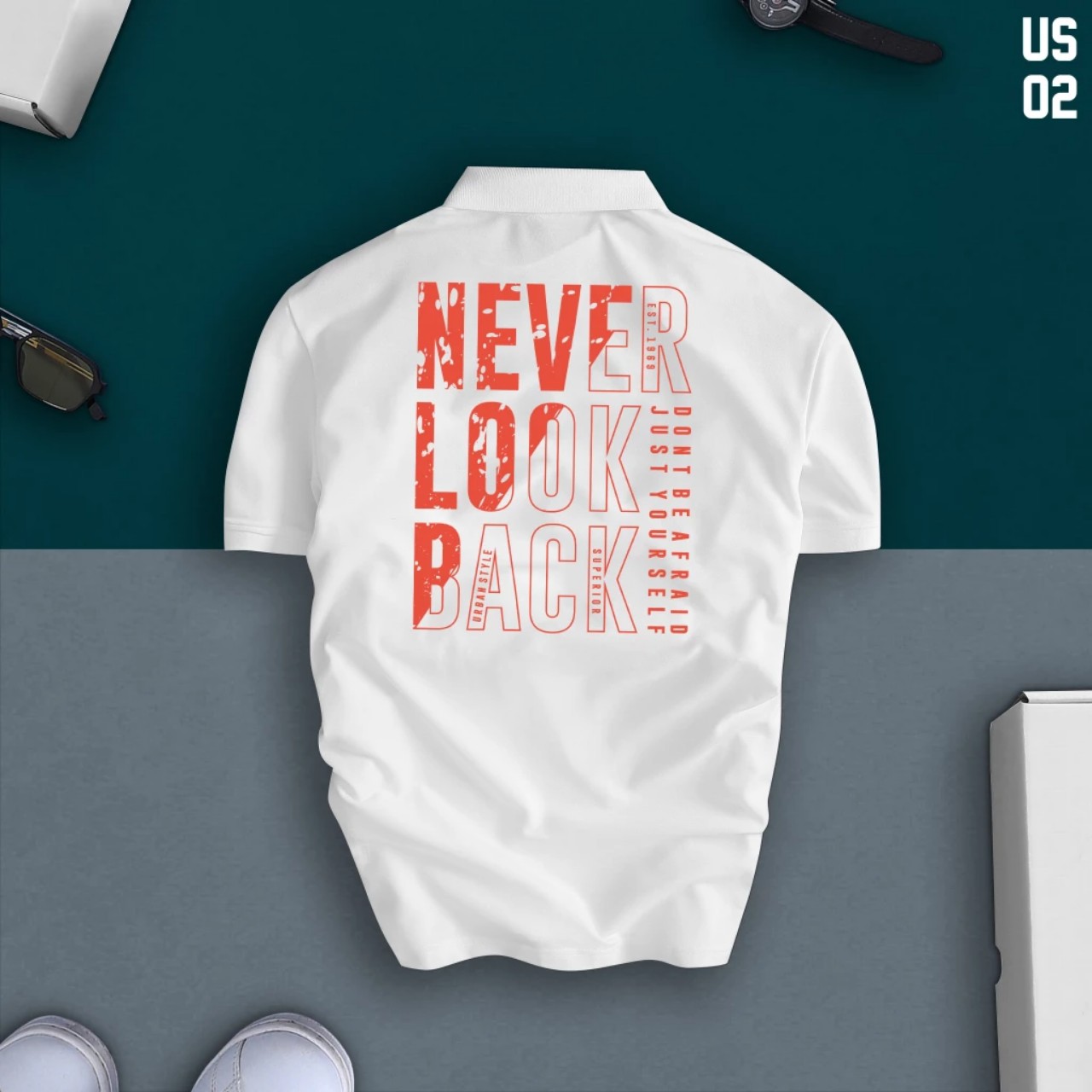 Áo thun cổ trụ cổ bâu polo NEVER LOOK BACK(VẢI DA CÁ) - AOTHUNSN