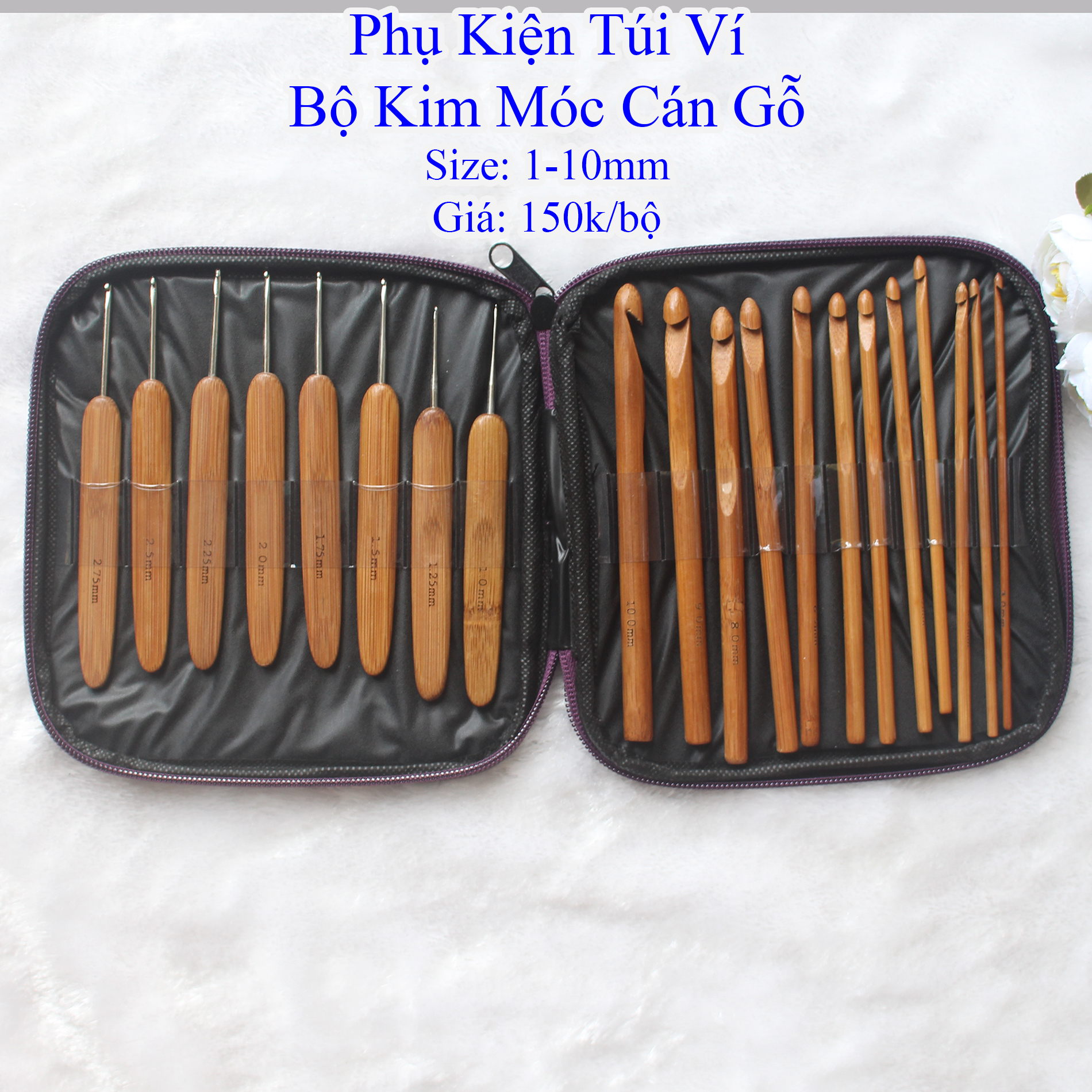 Bộ kim móc cán gỗ (giá 150k/bộ)