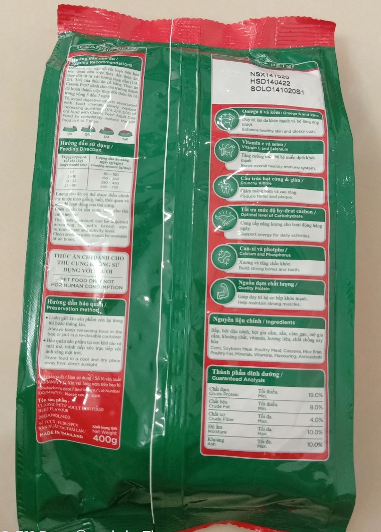 [HCM]Thức ăn cho chó CLASSIC PETS vị bò 400g