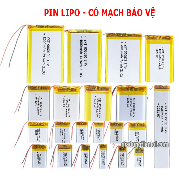 Pin sạc Lipo Polymer - Pin Lithium 3.7V có mạch bảo vệ sạc