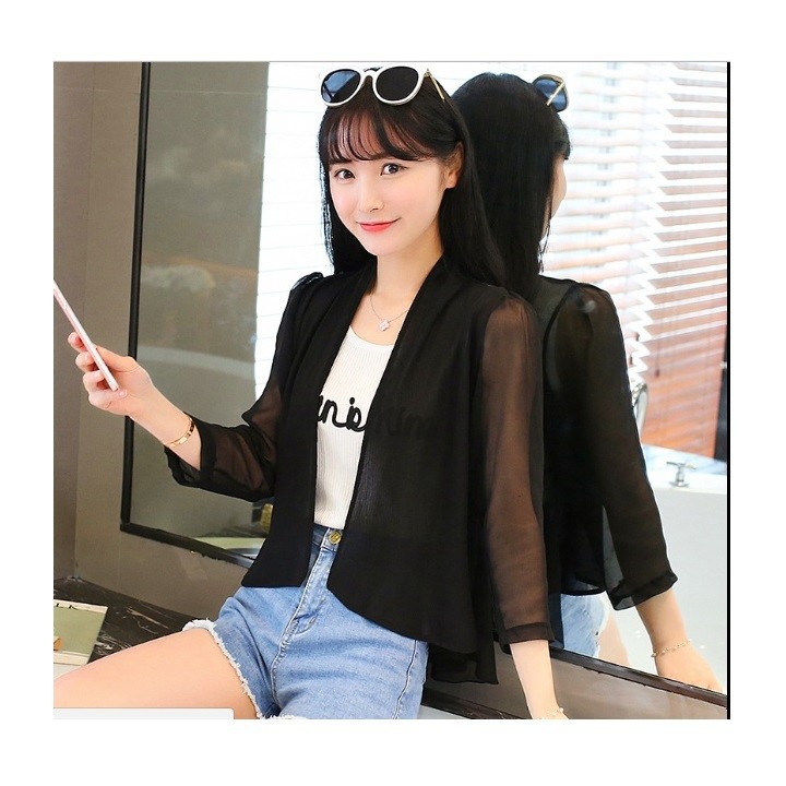 Áo khoác kimono voan  trơn cổ vest