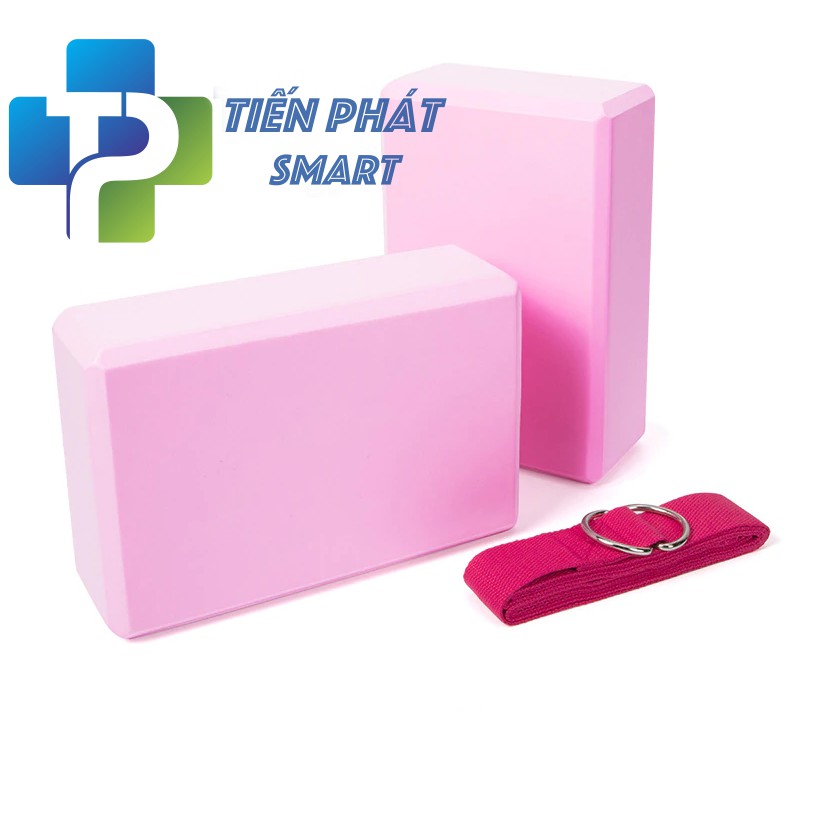 Combo 2 Gạch Gối PVC Và 1 Dây Đai Tập Yoga Cùng màu Tienphatsmart( Màu xanh Ngọc)