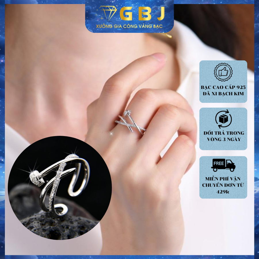 Nhẫn đinh đính đá chuẩn bạc 925 - gbj48684 - gia bảo jewelry