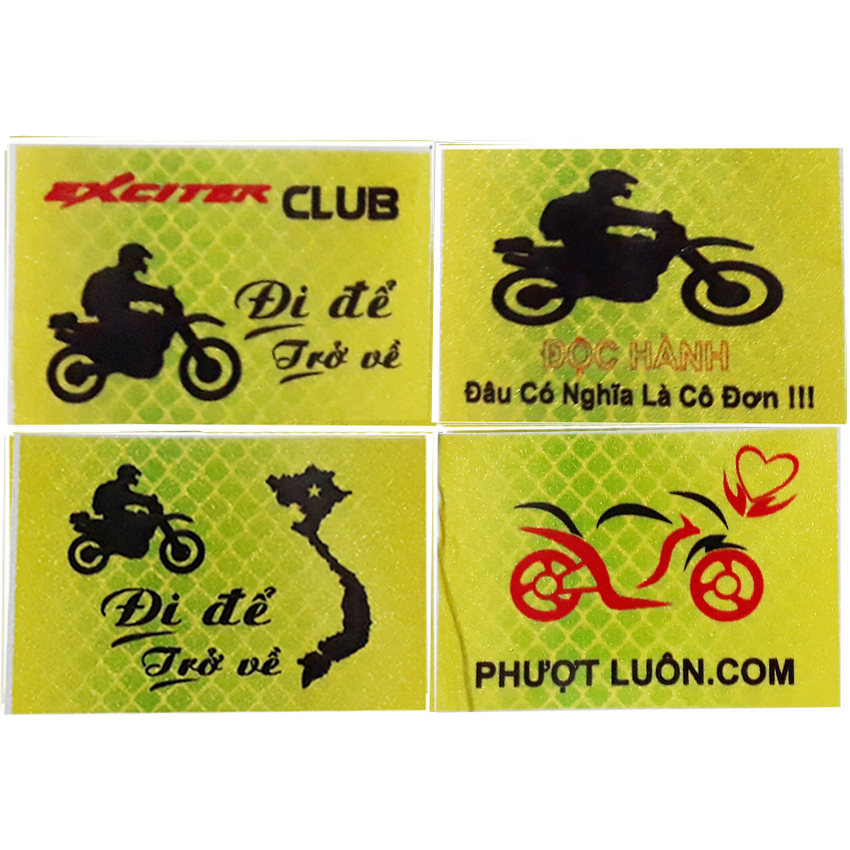 Tem dán xe Đề can phản quang 4 Miếng MANG ÔM ĐI BẢN - ĐỘC HÀNH - TOP PHƯỢT Team dán xe máy đi phượt ngộ nghĩnh dán xe máy wave, sirius, shi, exciter..., ô tô, xe đạp điện, mũ bảo hiểm, balo, bàn học.. Zjnmart