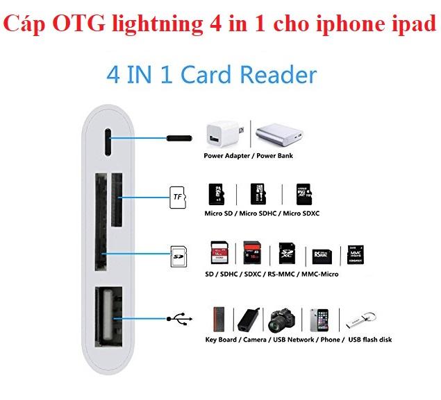 Cáp OTG lightning 4 in 1 cho Iphone Ipad