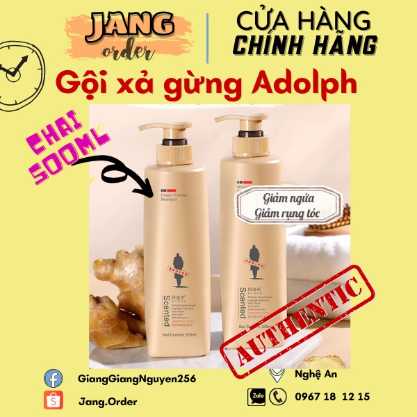 [Dòng gừng ngăn rụng tóc] Bộ dầu gội + dầu xả Adolph