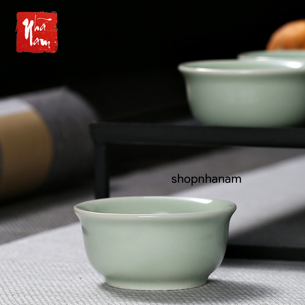 Chén gốm sứ cá chép 3d men ngọc