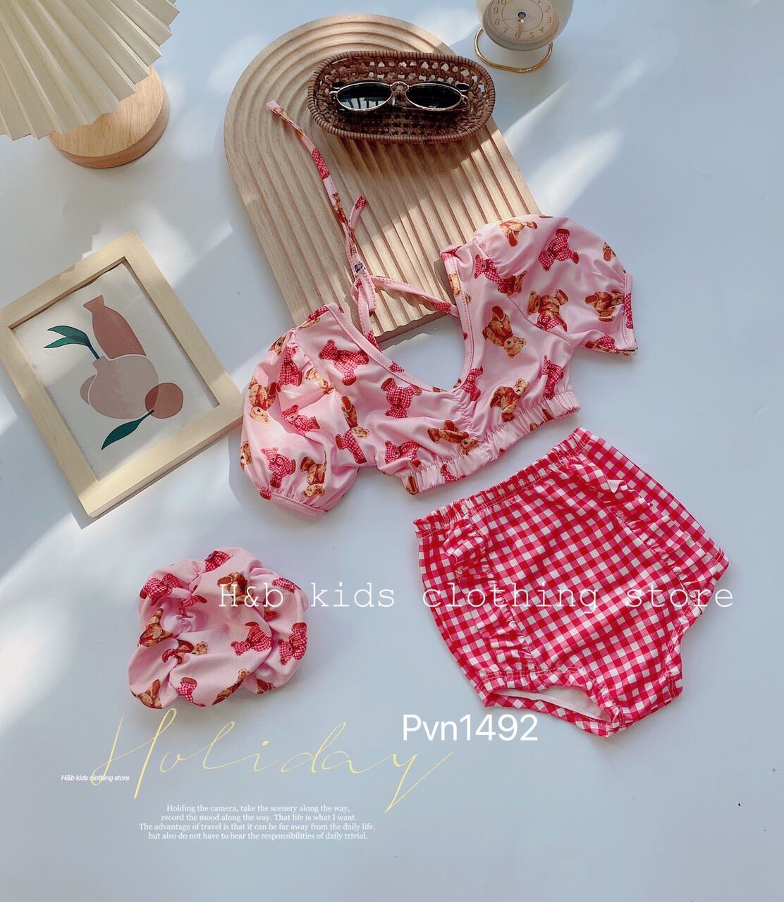 Đồ Bơi Bé Gái| Bikini 2 Mảnh Kèm Mũ Cho Bé