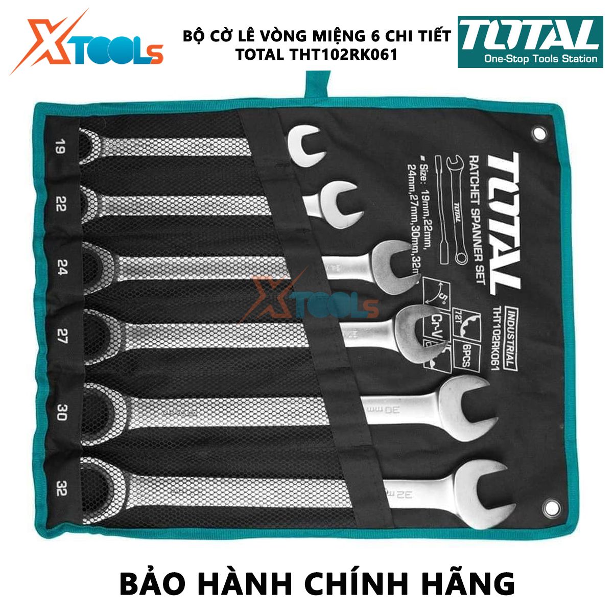 Bộ cờ lê vòng miệng 6 chi tiết TOTAL THT102RK061 | bộ cờ lê miệng vòng 2 chiều kích thước 19-32mm (19mm, 22mm, 24mm, 27mm, 30mm, 32mm )