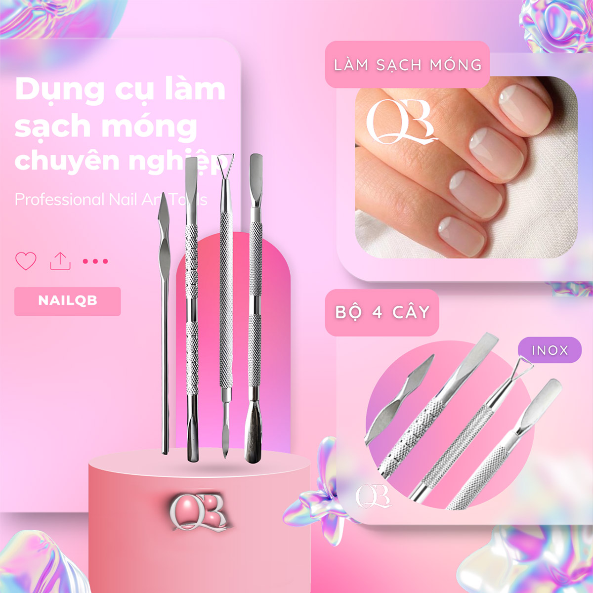 [HCM]Bộ dụng cụ đẩy da lấy khóe móng 4 cây