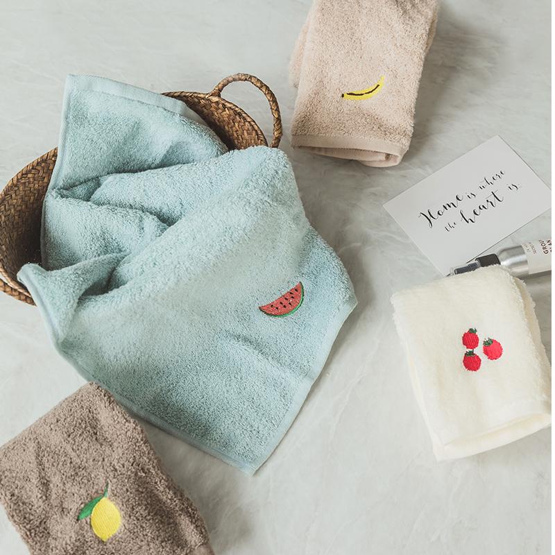 Trái Cây Dòng Cotton Chất Lượng Cao Khăn Mặt Yếu 100% Cotton Hút Nước Mềm Mại Khăn Mặt Nghề Thêu Sắc Xanh Thiên Nhiên Phong Cách Hàn Quốc Gió Cặp Đôi