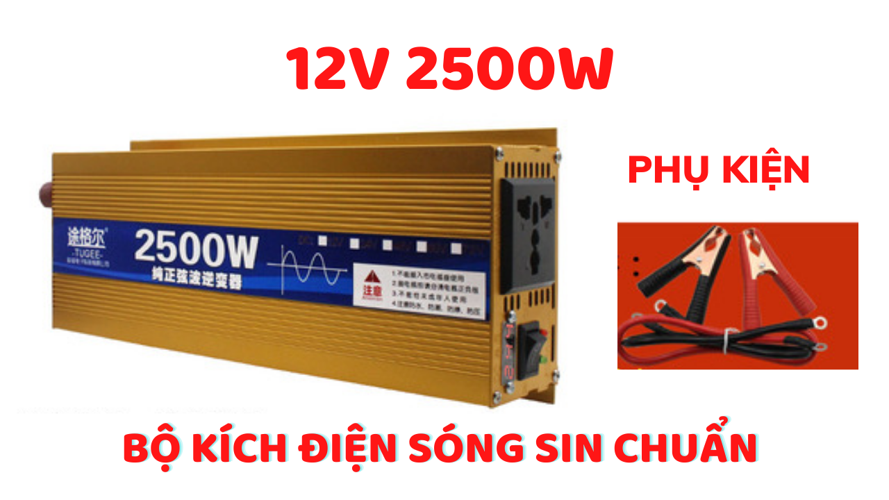 Kich điện 12V 2500W sóng sin chuẩn