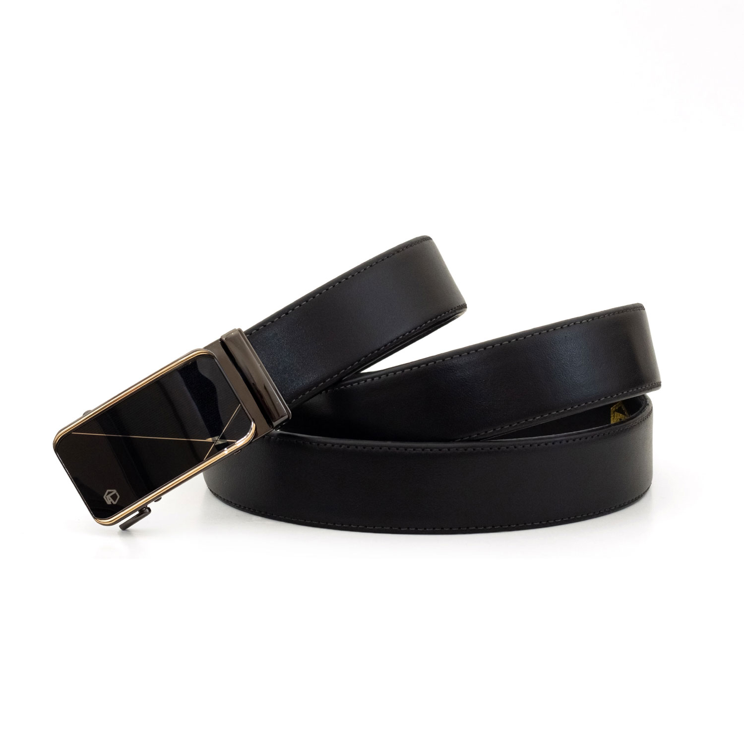 Thắt lưng khoá tự động da bò Nappa MNT4-17 khoá mặt kiếng vàng đen sang trọng, hai màu da đen nâu, Anh Tho Leather
